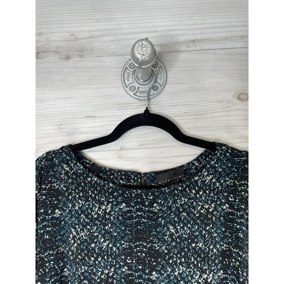 Attention Dress Womens XL Black Teal Print 3/4 Sleeve Shift Back Zip Crew Neck - Picture 2 of 10